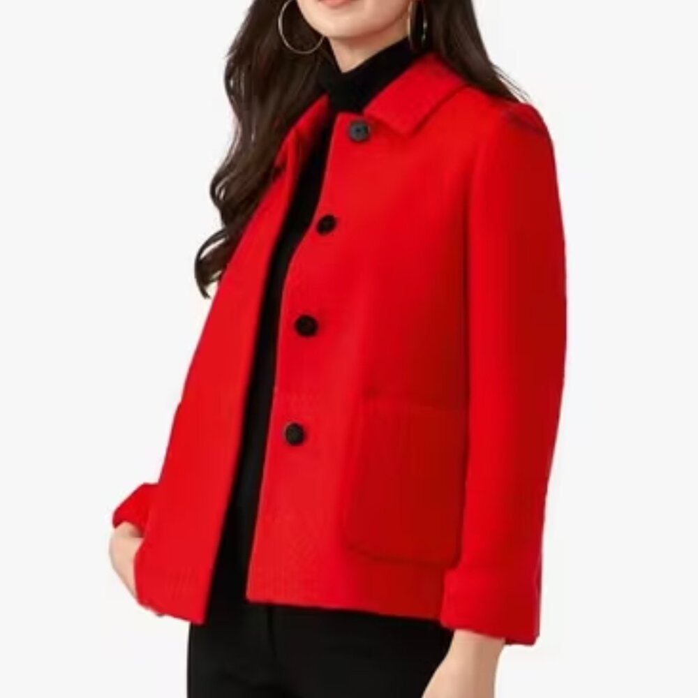 NEW NWT! PURE COLLECTION FLUFFY WOOL/ALPACA SWING COAT RED CUFFED sz 6
